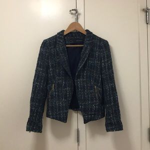 Zara basic tweed pattern green blazer jacket M